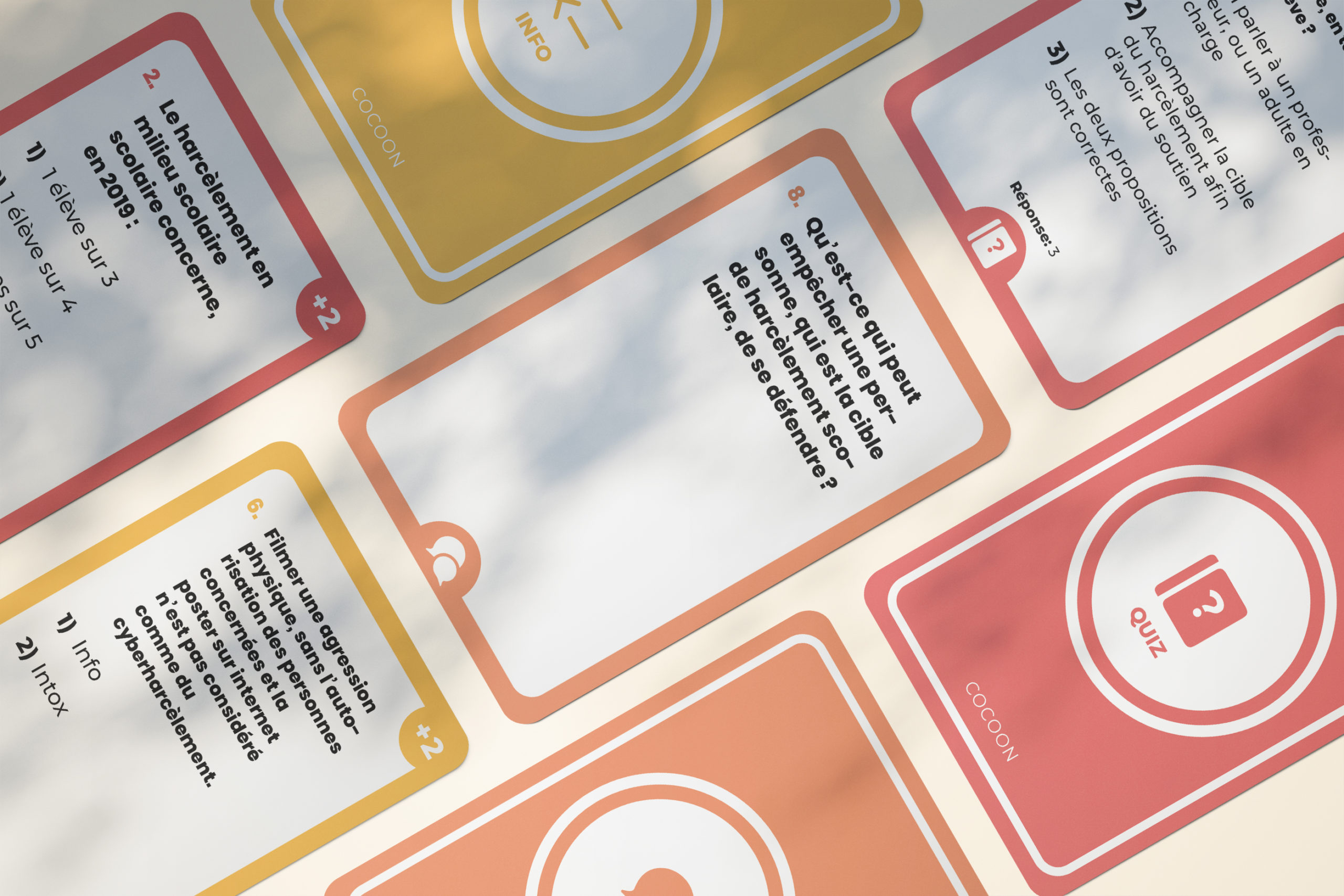Illustration des différentes cartes composant le jeu de cartes Cocoon, la box éducative